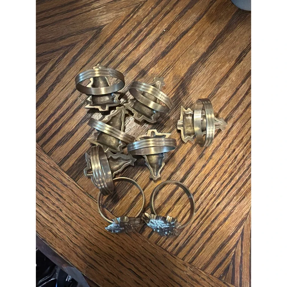 Vintage Solid Brass Christmas Tree Napkin Rings Set of 8 Gold Holiday Decor